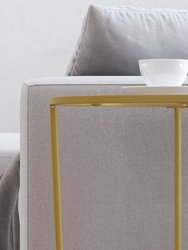 Newbury Glass End Table with Round Brushed Gold Frame and Vertical Legs