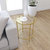 Newbury Glass End Table with Round Brushed Gold Frame and Vertical Legs