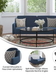 Niklas Mid Century Modern Split-Back Sofa Futon With 3 Recline Positions In Elegant Navy Faux Linen Upholstery
