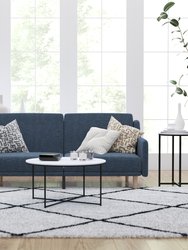 Niklas Mid Century Modern Split-Back Sofa Futon With 3 Recline Positions In Elegant Navy Faux Linen Upholstery - Navy Faux Linen