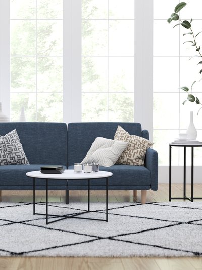 Merrick Lane Niklas Mid Century Modern Split-Back Sofa Futon With 3 Recline Positions In Elegant Navy Faux Linen Upholstery product