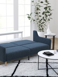 Niklas Mid Century Modern Split-Back Sofa Futon With 3 Recline Positions In Elegant Navy Faux Linen Upholstery