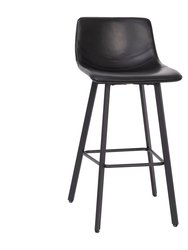 Oretha Modern Black Faux Leather Upholstered Bar Stools With Contoured, Low Back Bucket Seats And Iron Frames - Set Of 2