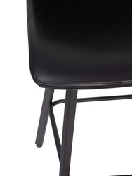 Oretha Modern Black Faux Leather Upholstered Bar Stools With Contoured, Low Back Bucket Seats And Iron Frames - Set Of 2
