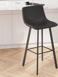 Oretha Modern Black Faux Leather Upholstered Bar Stools With Contoured, Low Back Bucket Seats And Iron Frames - Set Of 2