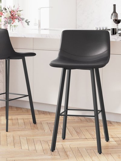 Merrick Lane Oretha Modern Black Faux Leather Upholstered Bar Stools With Contoured, Low Back Bucket Seats And Iron Frames - Set Of 2 product