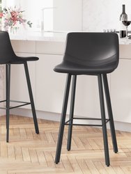 Oretha Modern Black Faux Leather Upholstered Bar Stools With Contoured, Low Back Bucket Seats And Iron Frames - Set Of 2 - Black