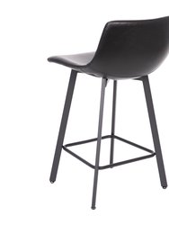 Oretha Modern Black Faux Leather Upholstered Counter Stools With Contoured, Low Back Bucket Seats And Iron Frames - Set Of 2