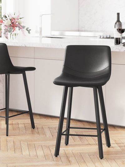 Merrick Lane Oretha Modern Black Faux Leather Upholstered Counter Stools With Contoured, Low Back Bucket Seats And Iron Frames - Set Of 2 product