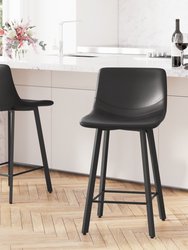 Oretha Modern Black Faux Leather Upholstered Counter Stools With Contoured, Low Back Bucket Seats And Iron Frames - Set Of 2 - Black