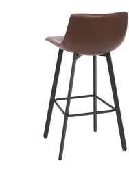 Oretha Set Of 2 Modern Chocolate Brown Faux Leather Upholstered Bar Stools With Contoured, Low Back Bucket Seats And Iron Frames