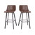 Oretha Set Of 2 Modern Chocolate Brown Faux Leather Upholstered Bar Stools With Contoured, Low Back Bucket Seats And Iron Frames