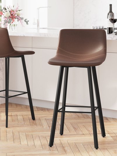 Merrick Lane Oretha Set Of 2 Modern Chocolate Brown Faux Leather Upholstered Bar Stools With Contoured, Low Back Bucket Seats And Iron Frames product