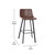 Oretha Set Of 2 Modern Chocolate Brown Faux Leather Upholstered Bar Stools With Contoured, Low Back Bucket Seats And Iron Frames
