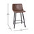 Oretha Set Of 2 Modern Chocolate Brown Faux Leather Upholstered Counter Stools With Contoured, Low Back Bucket Seats And Iron Frames