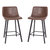 Oretha Set Of 2 Modern Chocolate Brown Faux Leather Upholstered Counter Stools With Contoured, Low Back Bucket Seats And Iron Frames