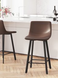 Oretha Set Of 2 Modern Chocolate Brown Faux Leather Upholstered Counter Stools With Contoured, Low Back Bucket Seats And Iron Frames - Chocolate Brown