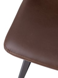 Oretha Set Of 2 Modern Chocolate Brown Faux Leather Upholstered Counter Stools With Contoured, Low Back Bucket Seats And Iron Frames