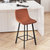 Oretha Set Of 2 Modern Cognac Faux Leather Upholstered Counter Stools With Contoured, Low Back Bucket Seats And Iron Frames