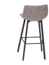 Oretha Set Of 2 Modern Gray Faux Leather Upholstered Bar Stools With Contoured, Low Back Bucket Seats And Iron Frames