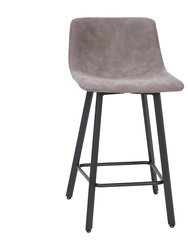 Oretha Set Of 2 Modern Gray Faux Leather Upholstered Counter Stools With Contoured, Low Back Bucket Seats And Iron Frames
