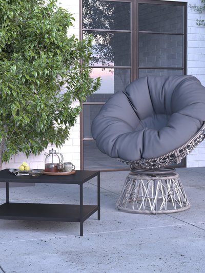 Merrick Lane Papasan Style Woven Wicker Swivel Patio Chair In Silver with Removable All-Weather Dark Gray Cushion product