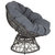 Papasan Style Woven Wicker Swivel Patio Chair In Silver with Removable All-Weather Dark Gray Cushion