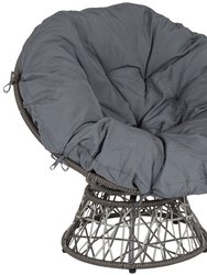 Papasan Style Woven Wicker Swivel Patio Chair In Silver with Removable All-Weather Dark Gray Cushion