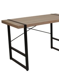 Pendleton 47" Console Table Modern Rustic Farmhouse Wood Grain Rectangular Accent Entryway Table with Cross Brace Black Metal Frame