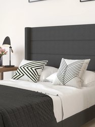 Percy Modern Full Platform Bed With Padded Channel Stitched Charcoal Faux Linen Upholstered Wingback Headboard and 8.6" Underbed Clearance