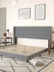 Percy Modern King Platform Bed With Padded Channel Stitched Gray Faux Linen Upholstered Wingback Headboard And 8.6" Underbed Clearance