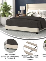 Percy Modern Queen Platform Bed With Padded Channel Stitched Beige Faux Linen Upholstered Wingback Headboard And 8.6" Underbed Clearance