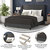 Percy Modern Queen Platform Bed With Padded Channel Stitched Charcoal Faux Linen Upholstered Wingback Headboard And 8.6" Underbed Clearance