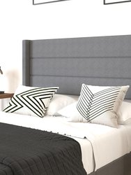 Percy Modern Queen Platform Bed With Padded Channel Stitched Gray Faux Linen Upholstered Wingback Headboard And 8.6" Underbed Clearance
