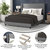 Percy Modern Queen Platform Bed With Padded Channel Stitched Gray Faux Linen Upholstered Wingback Headboard And 8.6" Underbed Clearance