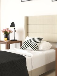 Percy Modern Twin Platform Bed With Padded Channel Stitched Beige Faux Linen Upholstered Wingback Headboard And 8.6" Underbed Clearance