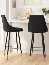 Petra Set Of Two Modern Counter Height Faux Leather Upholstered Dining Stools With Chrome Accented Metal Frames And Footrests - Black