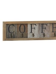 Pheltz Wooden Wall Mount 6 Cup Distressed Wood Grain Printed Coffee Mug Organizer With Metal Hanging Hooks