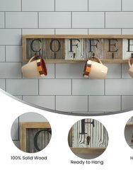 Pheltz Wooden Wall Mount 6 Cup Distressed Wood Grain Printed Coffee Mug Organizer With Metal Hanging Hooks