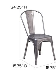 Powder Coated Metal Stacking Dining Chair with Clear Coat Finish and Plastic Floor Glides for Indoor Use