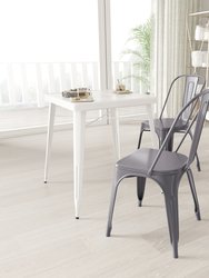 Powder Coated Metal Stacking Dining Chair with Clear Coat Finish and Plastic Floor Glides for Indoor Use - Gray