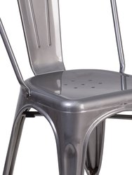 Powder Coated Metal Stacking Dining Chair with Clear Coat Finish and Plastic Floor Glides for Indoor Use