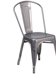 Powder Coated Metal Stacking Dining Chair with Clear Coat Finish and Plastic Floor Glides for Indoor Use