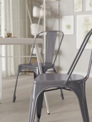 Powder Coated Metal Stacking Dining Chair with Clear Coat Finish and Plastic Floor Glides for Indoor Use