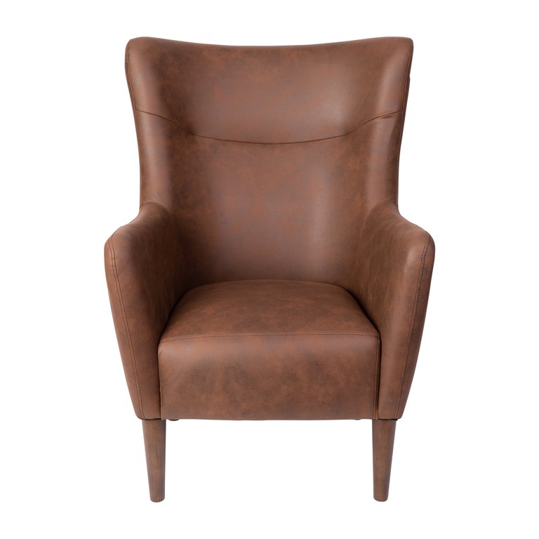 Regal Traditional Wingback Accent Chair, Faux Leather Upholstery And Wooden Frame And Legs - Dark Brown
