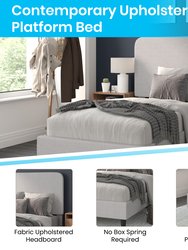 Remi Twin Platform Bed with Headboard - Light Grey Fabric Upholstered Frame - 14 Wooden Slats - No Box Spring Required