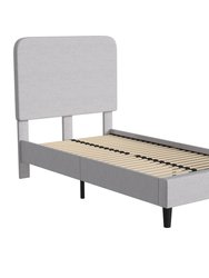 Remi Twin Platform Bed with Headboard - Light Grey Fabric Upholstered Frame - 14 Wooden Slats - No Box Spring Required