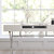 Rhodes Computer Desk Contemporary Granite White Writing Desk with Metal Crisscross Frame, Keyboard Tray and 2 Box Drawers