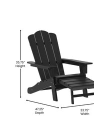 Ridley Adirondack Chair With Cup Holder And Pull Out Ottoman, All-Weather HDPE Indoor/Outdoor Lounge Chair In Black