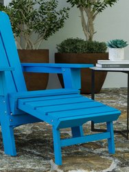 Ridley Adirondack Chair With Cup Holder And Pull Out Ottoman, All-Weather HDPE Indoor/Outdoor Lounge Chair In Blue, Set Of 2